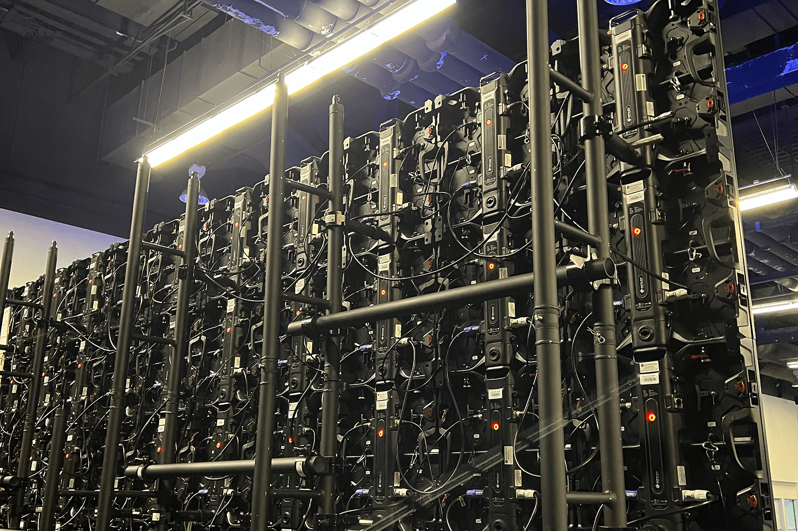 Back side of a ground supported video wall made of Infiled DB 2.6 pro panels.